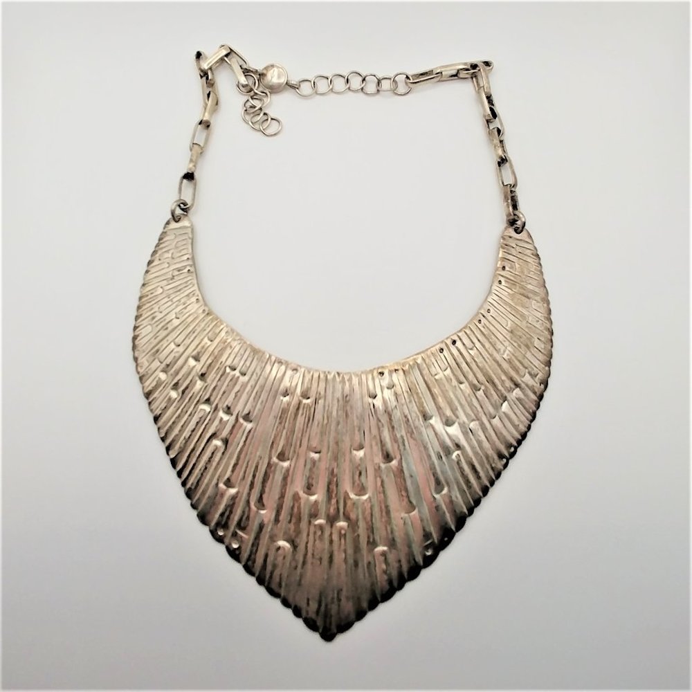 Hammered metal bib statement necklace choker - Brutalist